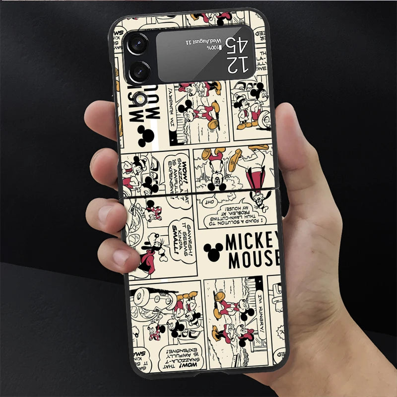 Phone Case For Samsung Galaxy Z Flip 3 4 5G Luxury PC Black Hard Cover ZFlip3 ZFlip4 Fall Prevention Shell Mickeyy💙💙Mouse