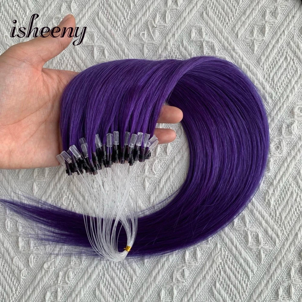 Micro Loop Ring Link Hair 100% Human Hair Extensions Real Remy Fancy Color 12-20 inches Striaght Purple Hair Extensions isheeny