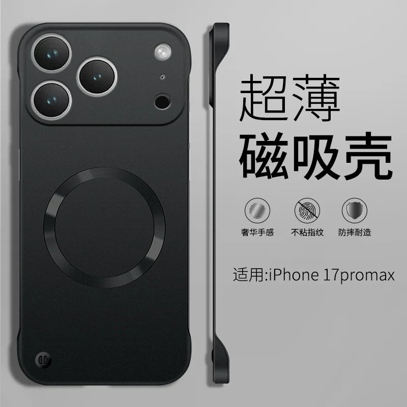 For Iphone 17 Pro Max Metallic Paint Frameless Ultra Thin Hard PC Case for Iphone 17 Air 17Pro Magnetic Magsafe Protect Cover