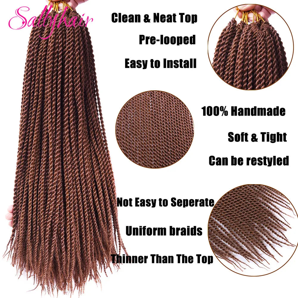 Sallyhair Synthetic Senegalese Twist 30Roots/Pack Crochet Braids Hair Brown Color Braid Hair Ombre Micro Senegal Braiding Hair
