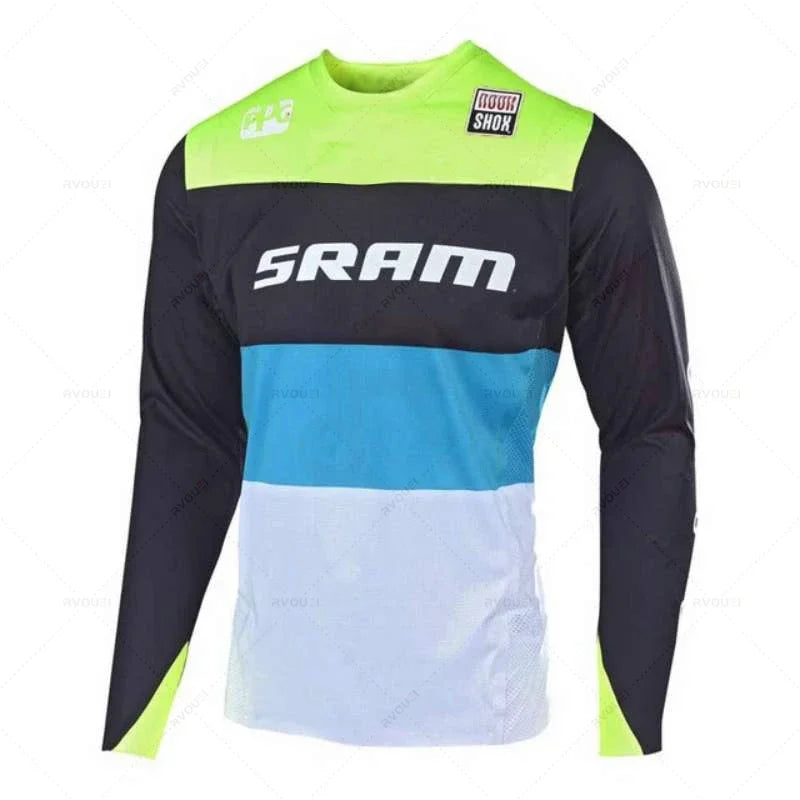 New Sram Motorcycle Off-Road Long Sleeve Cycling Jersey DH Downhill Endurance Race MTB Polyester Breathable Quick-Drying T-Shirt