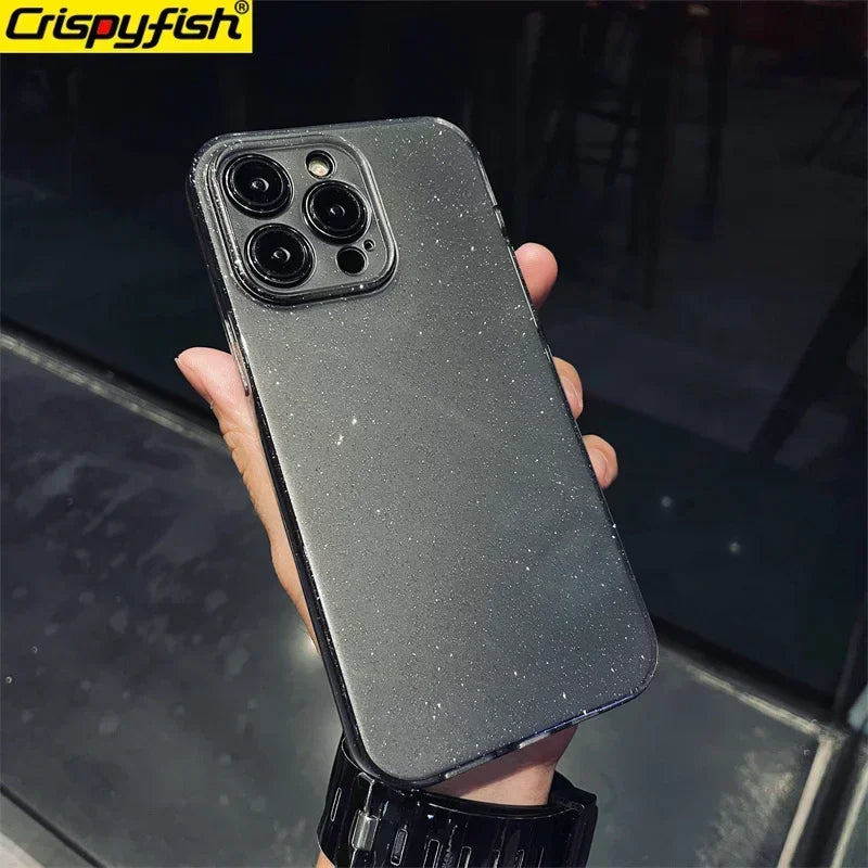 Original Luxury Black Glitter Case For iPhone 16 Pro 15 11 12 13 14 Pro Max XR XS SE 7 8 Plus Soft TPU Shockproof Silicone Cover