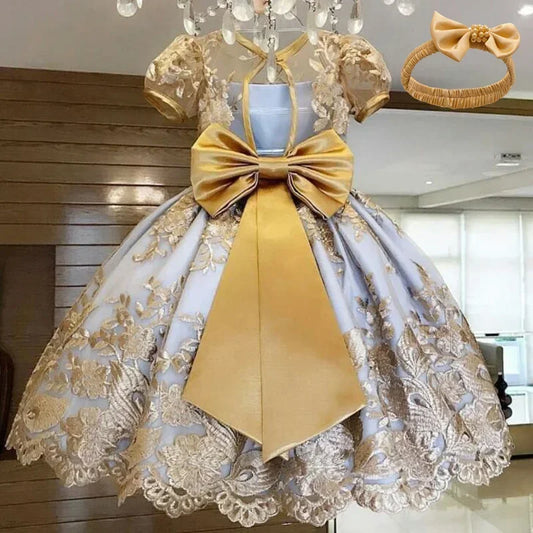 Vintage Embroidery Luxury Party Dresses Girls Floral Elegant Princess Dress Birthday Pageant Formal Gown  Kids Ceremony Costumes
