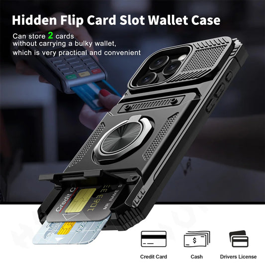 Case For iPhone 16 15 14 13 12 11 Pro Max XS XR 8 7 Plus Magnetic Rotated Ring Kickstand Heavy Duty Drop Protection Wallet Cover
