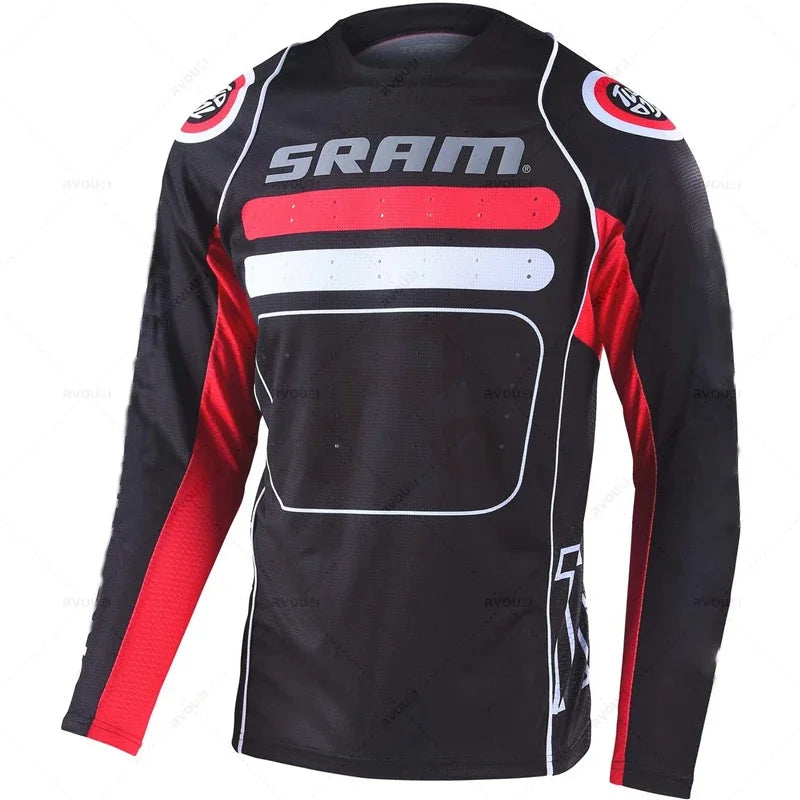 New Sram Motorcycle Off-Road Long Sleeve Cycling Jersey DH Downhill Endurance Race MTB Polyester Breathable Quick-Drying T-Shirt