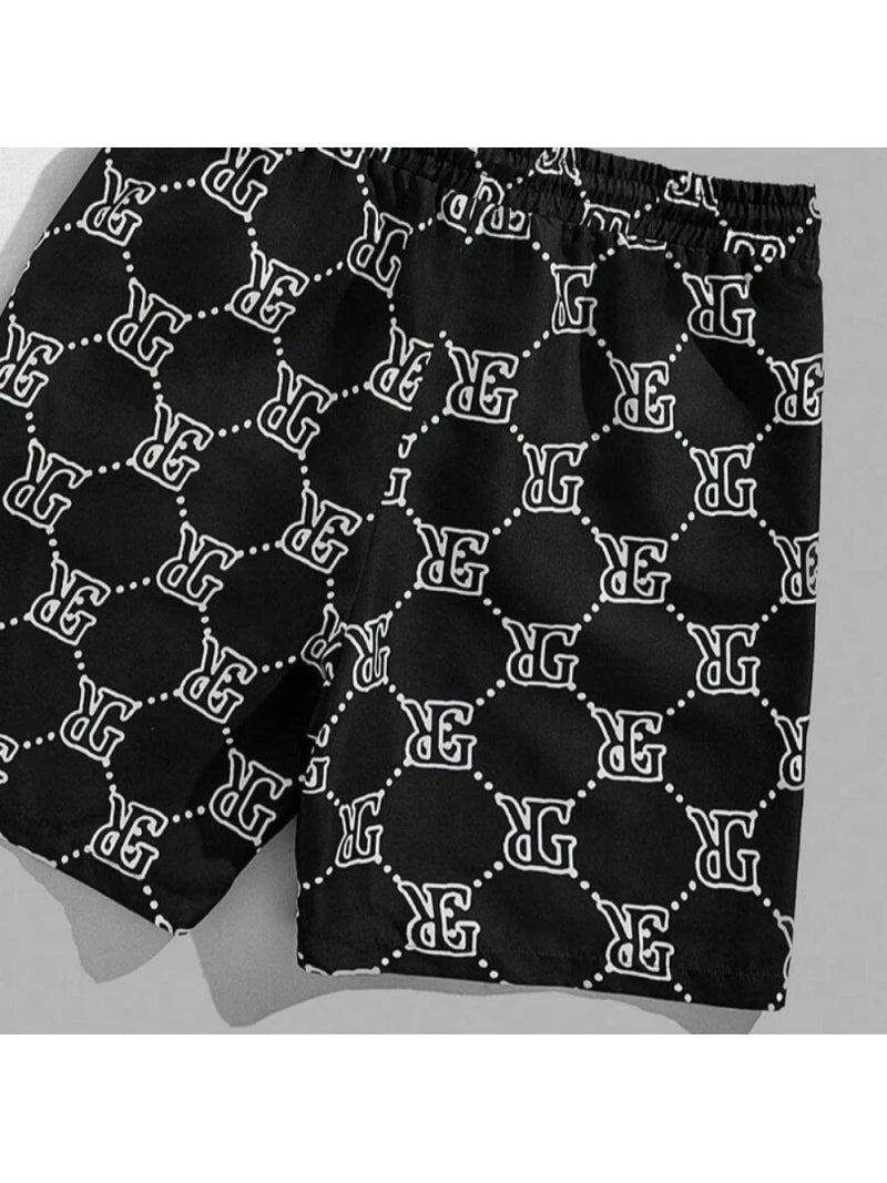 Men's Suit Retro Fashion Letters Printed Round Neck T-shirt Shorts Suit Comfortable And Breathable Men's Two-piece Suit
