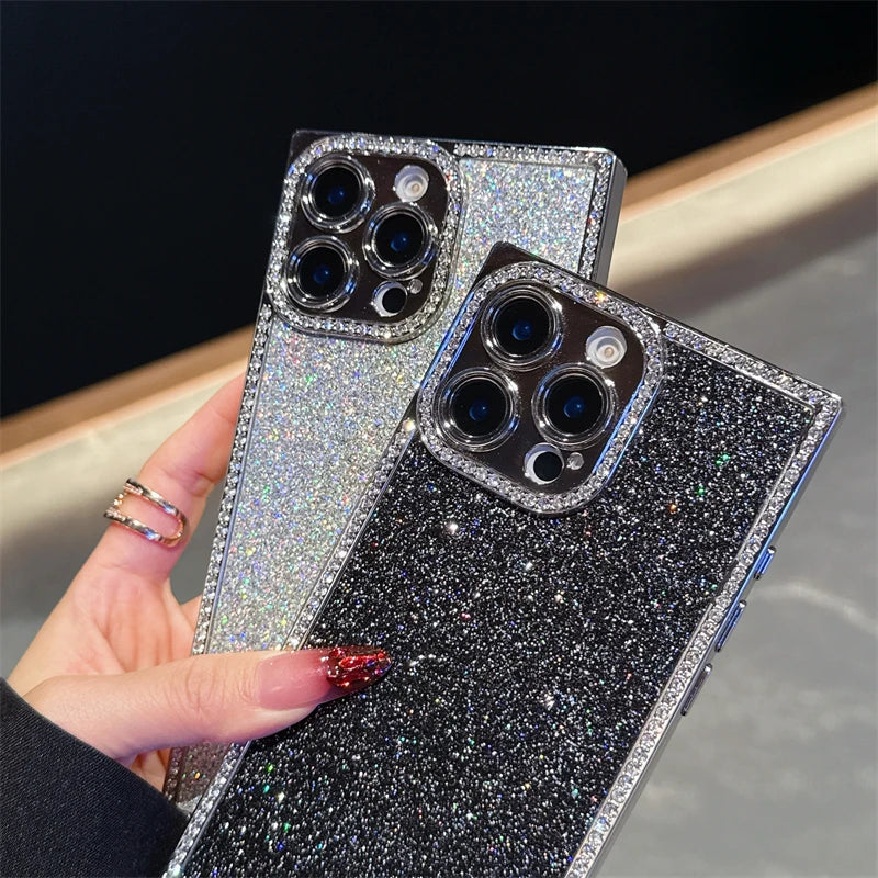 Luxury Diamond Sequin Bling Glitter Case For iPhone 16 15 14 13 Pro Max Electroplated Soft Silicone Shockproof Bumper Cover