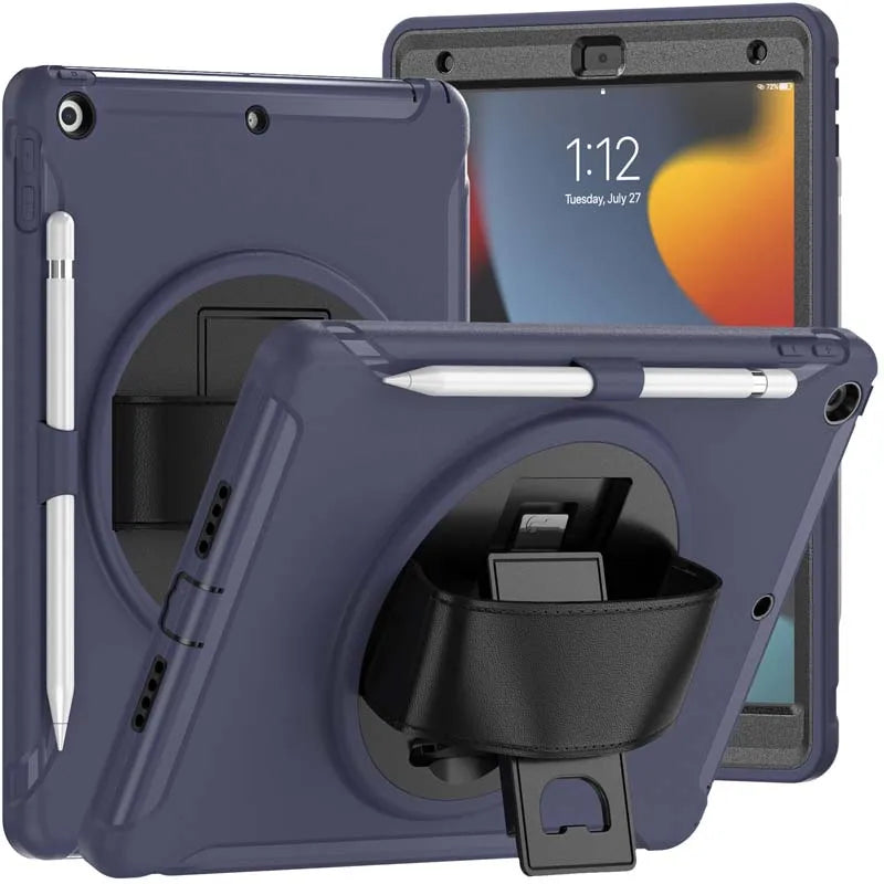360 Degree Rotate Stand Case For iPad 9 8 7 7th 8th 9th Generation 10.2 inch Drop Resistance Cover with Pencil Holder Hand Strap