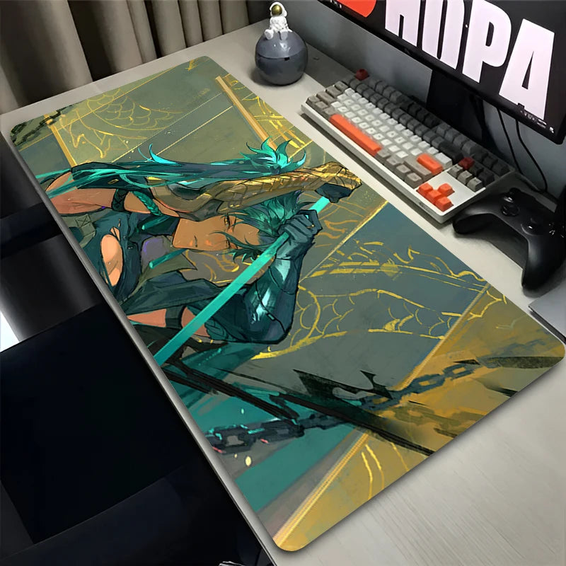 Gamer Mousepad Gaming Cabinet Mouse Pad Large Mouse Mat Natural Rubber Mat Wuthering Waves Jiyan PC Desk Mats Design Mousepads