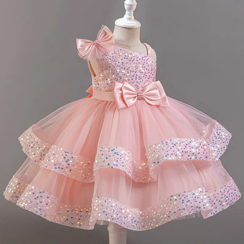 Flower Princess Sequins Baby Wedding Christmas Party Short Sleeveless Dress Birthday Party Wedding Flower Girl Sweet Cute Dress