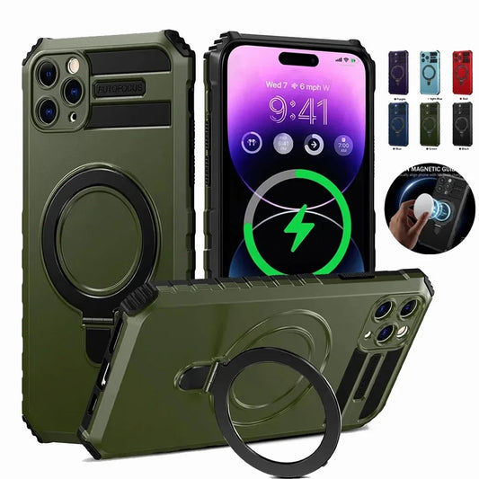 Magsafe Magnetic Kickstand Case For iPhone 16 15 Plus 14 Pro Max 13 12 11 Lens Protect Holder Stand Shockproof Armor Phone Cover