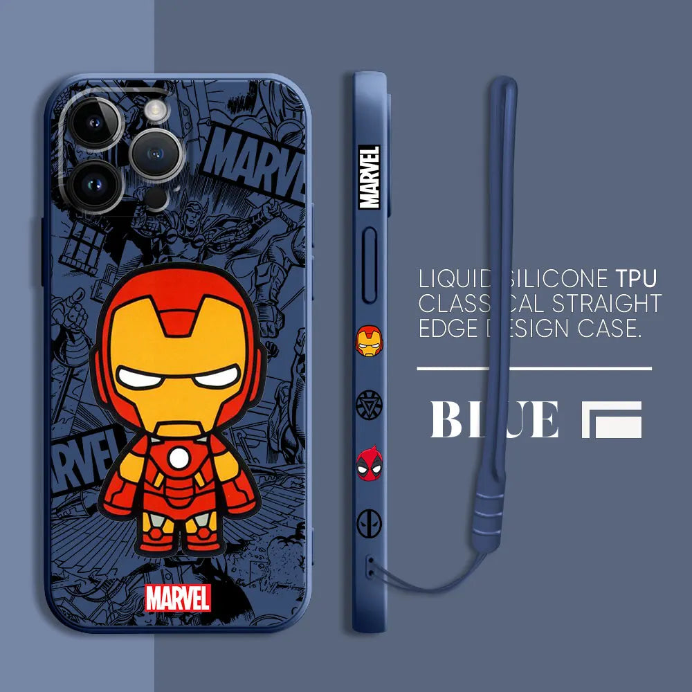 卡通漫威钢铁侠死侍手机壳适用于 iPhone 12 11 15 Plus X 7 8 13 Mini XR 14 Pro Max SE XS 柔软奢华保护套