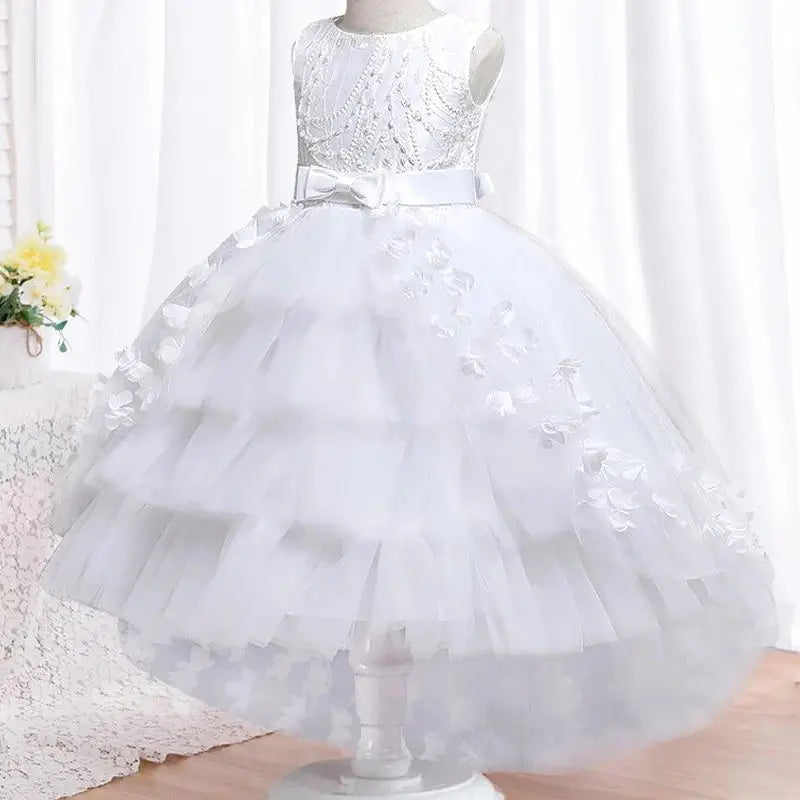 2025 New Year Christmas Party Embroidered Sticker Tailcoat Flower Girl Birthday Party 3-12 Year Sequin Holy Feast Tailcoat