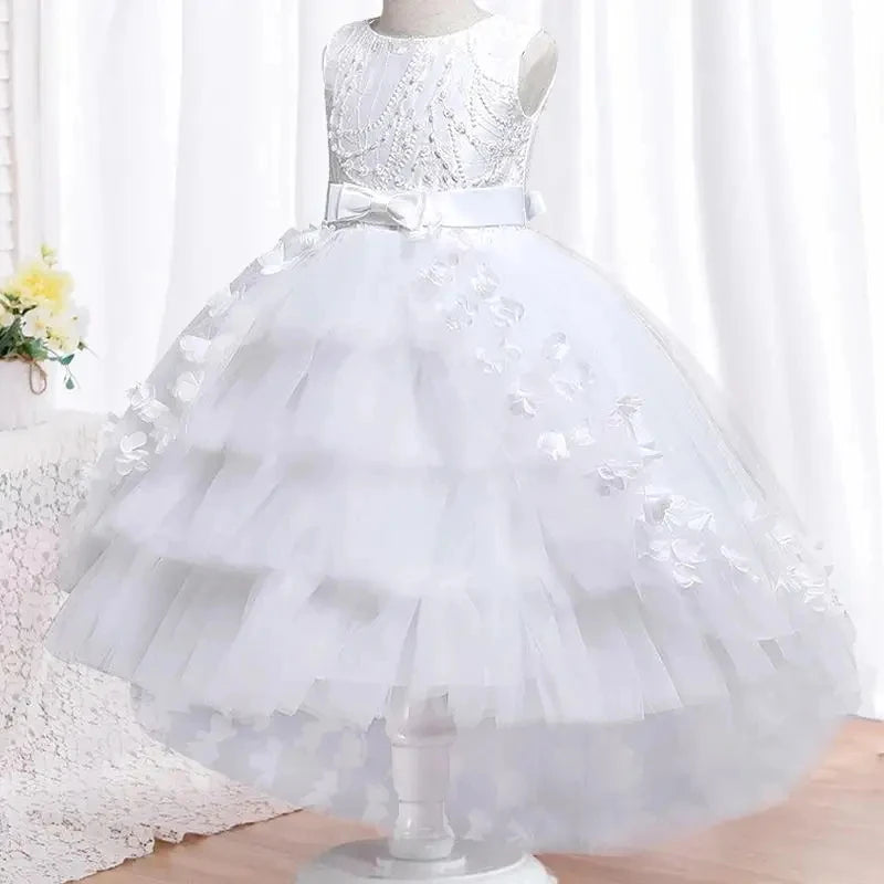 2025 New Year Christmas Party Embroidered Sticker Tailcoat Flower Girl Birthday Party 3-12 Year Sequin Holy Feast Tailcoat