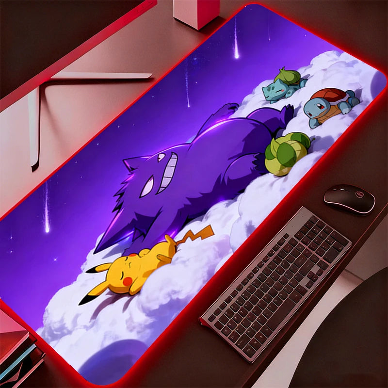 RGB Mouse Pad P-Pokemons Gengar Gamer Computer Mouse Mat Pc Backlight Mousepad Carpet Gaming Accessories Keyboard LED Desk Mat