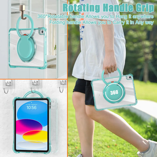 Handheld Case for iPad 10th Generation 10.9 Kids Cover iPad 2022 A2696 A2757/A2777 Swivel Stand Shockproof Protective Funda Capa