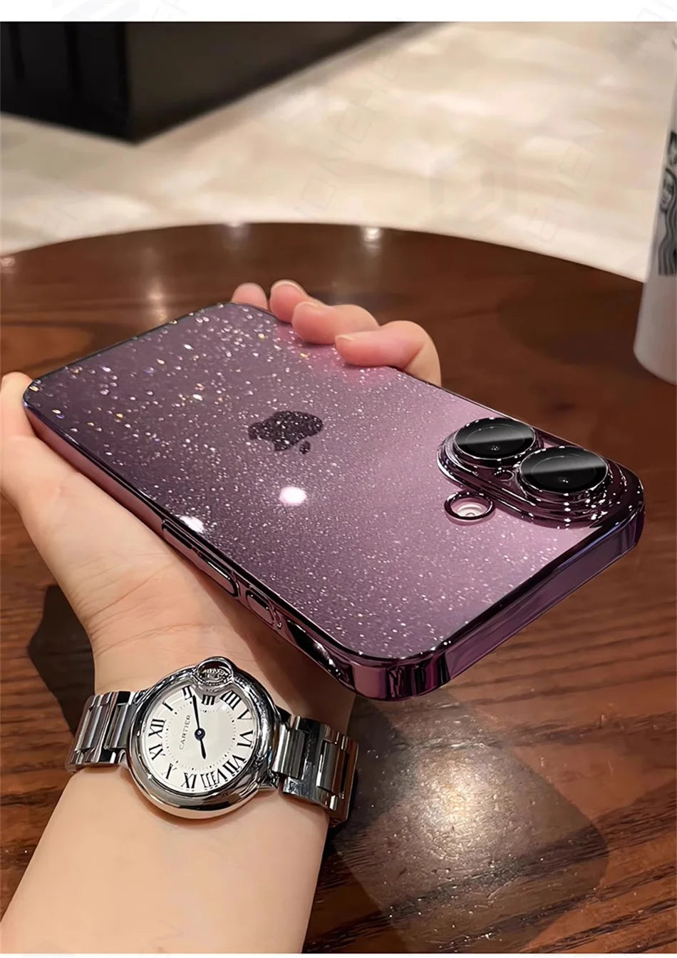 Luxury Bling Glitter Clear Slim Case For iPhone 16 15 14 13 12 Pro Max Shockproof Plating Bumper Desert Gold Transparent Cover