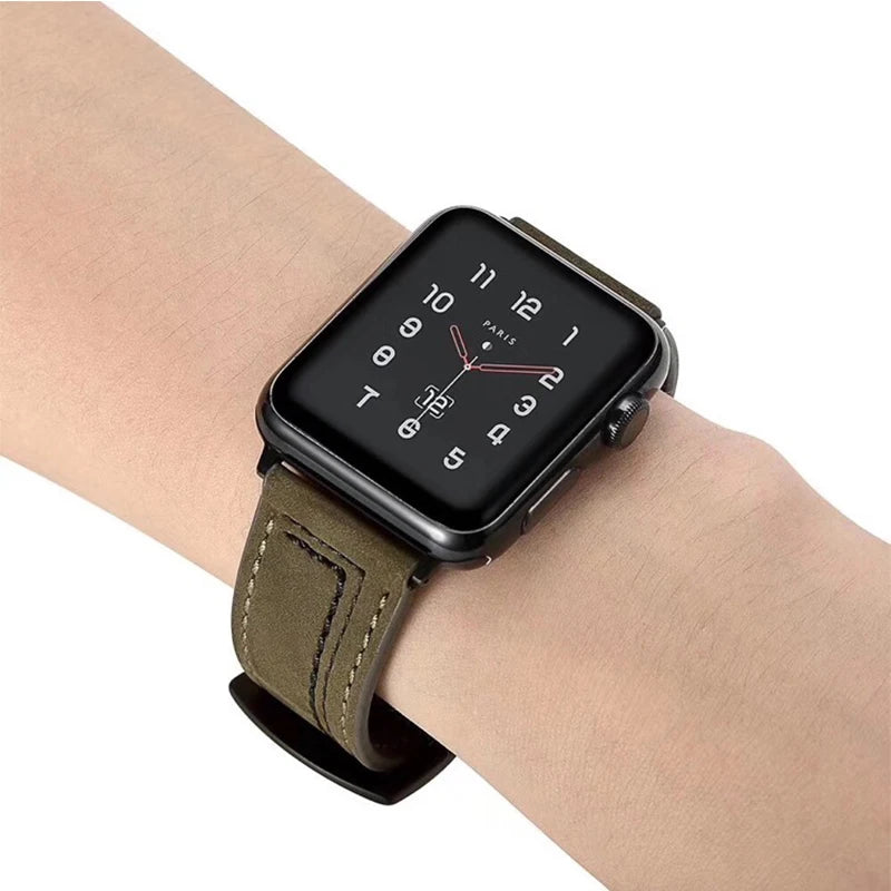 Leather Watchband for Apple Watch Series 9 8 7 6 SE 5 4 3 2 1 Durable Design Strap for iWatch Band 40mm 42mm 44mm 45mm 49mm 38mm