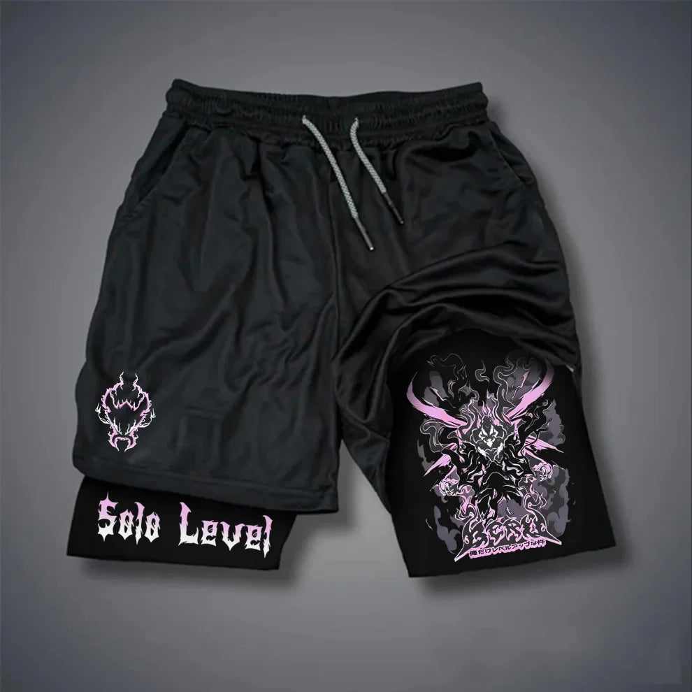 Anime Solo Leveling Shorts Man Double-layer 2-1 Compression Sport Gym Basketball Shorts Quick-drying Pants Sweatpants Summer Y2k