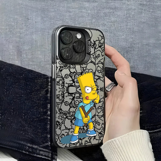 Simpsonn Phone Case For iPhone 16 15 14 13 12 11 Pro Max Black Purple Matte Laser Metallic Aurora Funda