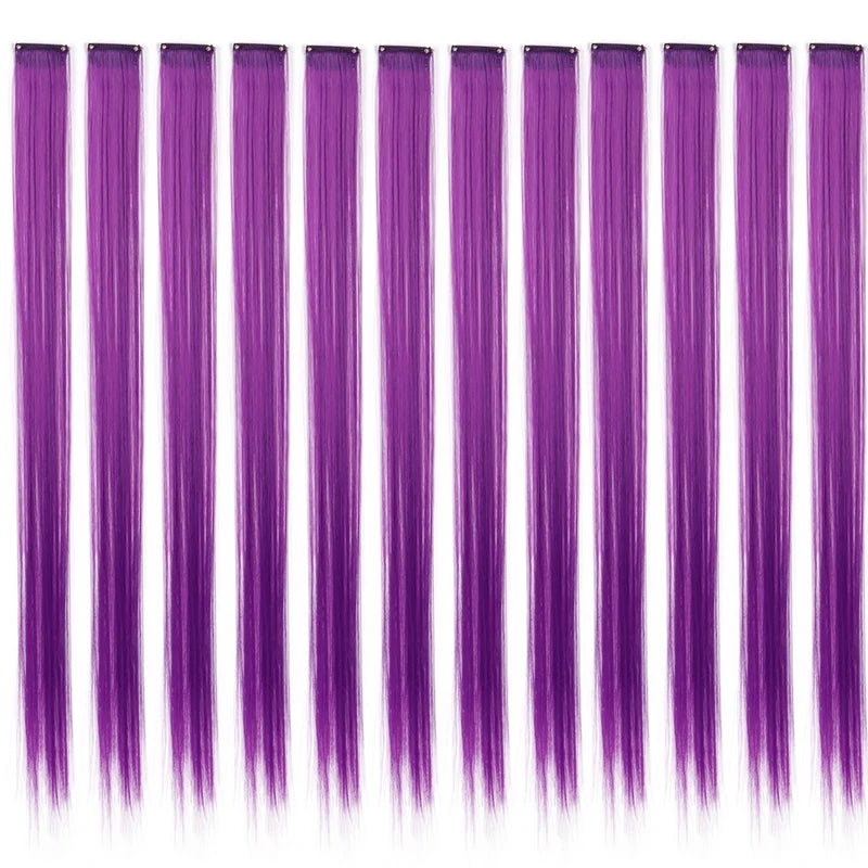 22Inch Colored Party Synthetic Clip in Hair Extensions for Girls Multi-colors Long Straight Hair Rainbow Hairpieces