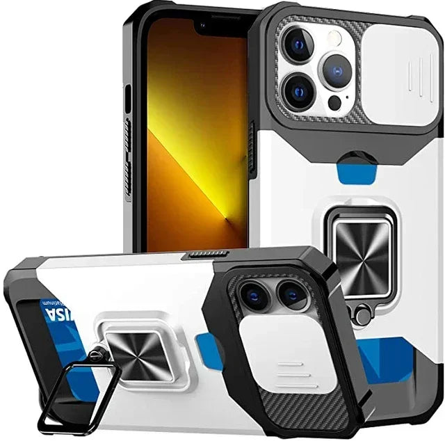Case For iPhone 16 15 14 13 12 Pro Max Plus 8 7 Plus Mini SE Heavy Duty Protection With Sliding Camera Cover And Card Clip Cover