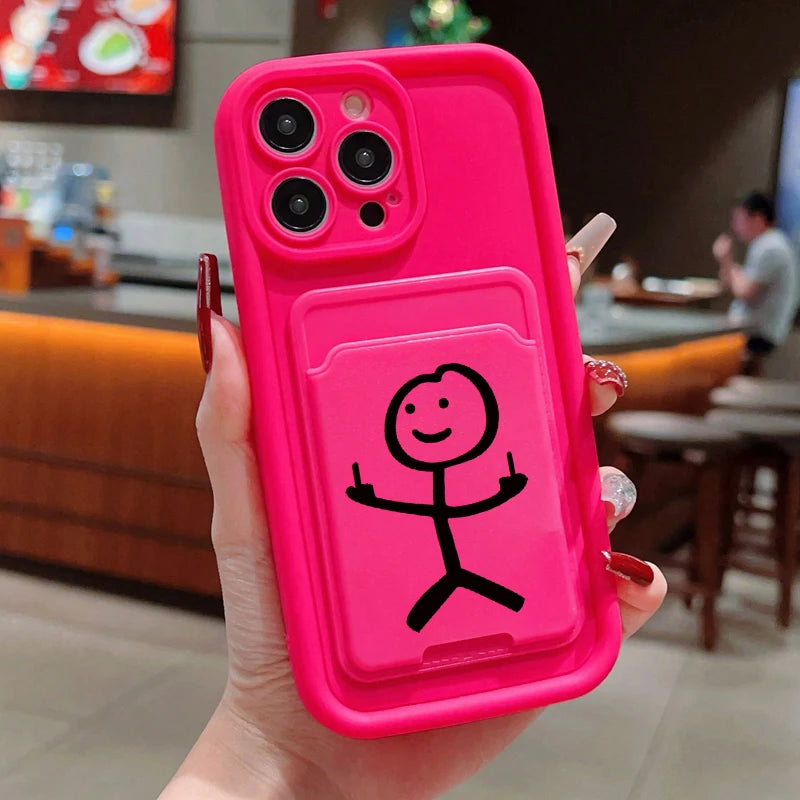 Cartoon Matchman Insert Card Bag Silicone Soft Phone Case For iPhone 16 Pro Max 15 14 13 12 11 Pro XR XS 7 8 Plus SE 2020 Cover