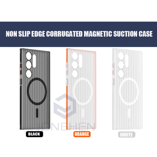 For Samsung Galaxy S24 Ultra Plus Case Clear Corrugated Pattern Non-slip Bumper Magnetic Wireless Charge For Magsafe Hard Cover