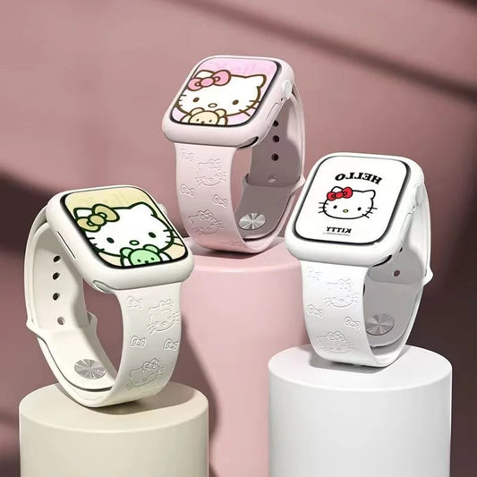 Hello Kittyyy Strap for Apple Watch Band 45mm 44mm 42mm 41mm 38mm 49mm 40mm Silicone Engraved Bracelet Iwatch 8 Ultra 7 Se