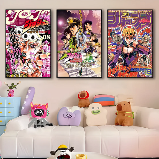 Anime JoJo Bizarre Adventure Retro  Self-adhesive Art Poster Whitepaper Sticker DIY Room Bar Cafe Wall Decor