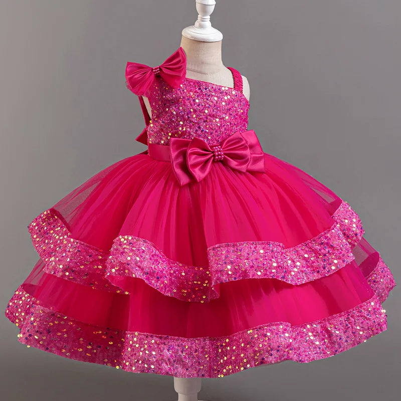 Flower Princess Sequins Baby Wedding Christmas Party Short Sleeveless Dress Birthday Party Wedding Flower Girl Sweet Cute Dress