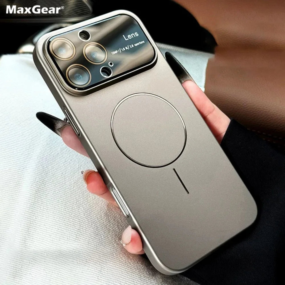 Luxury Large Glass Window for Magsafe Case For iPhone 16 15 14 Pro Max 16Promax 16Pro Plating Magnectic Wireless Charging Cover