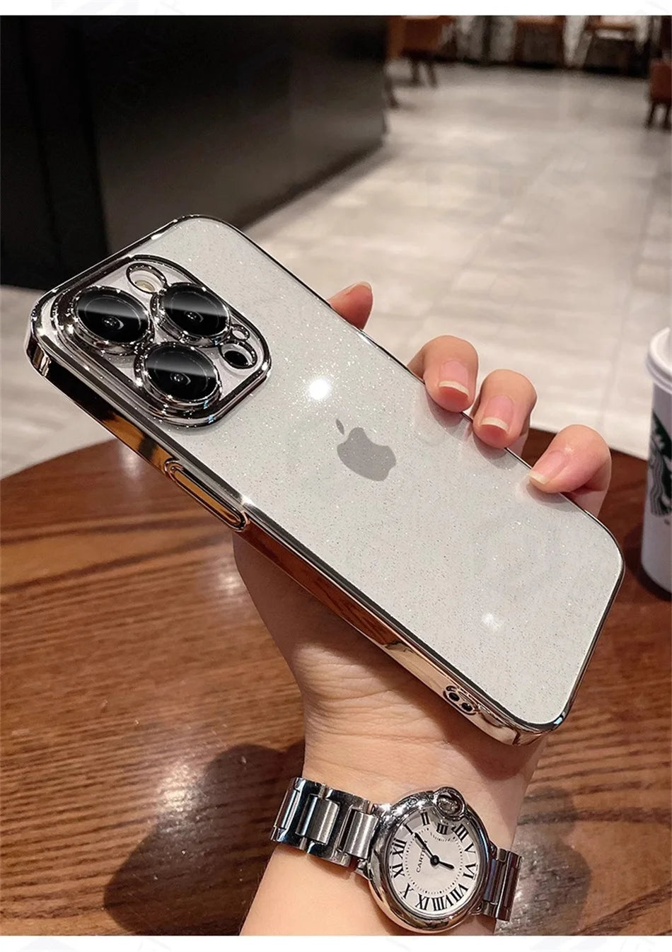 Luxury Bling Glitter Clear Slim Case For iPhone 16 15 14 13 12 Pro Max Shockproof Plating Bumper Desert Gold Transparent Cover