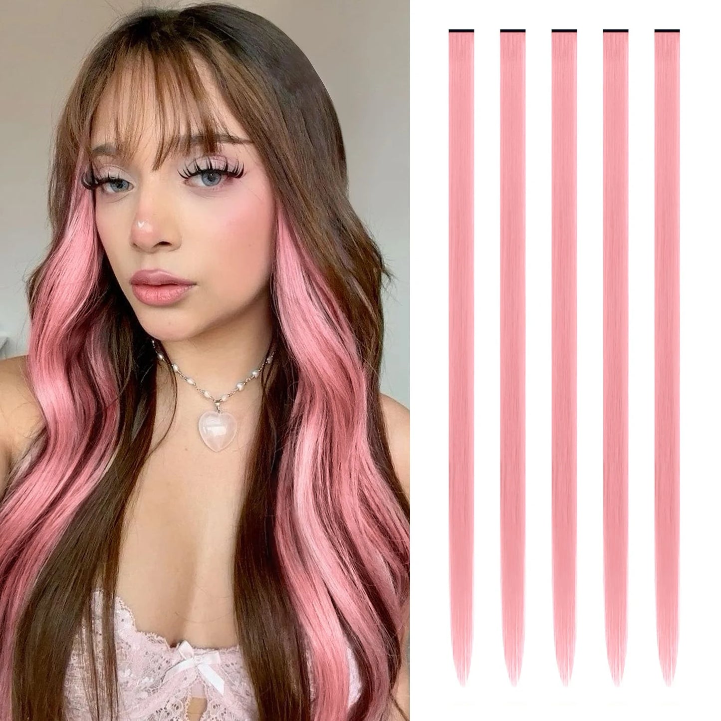 Synthetic 5PCS Colorful Hair Extensions Party Highlights Colorful Clip in Hair Extensions Straight Hairpieces for Women Girls