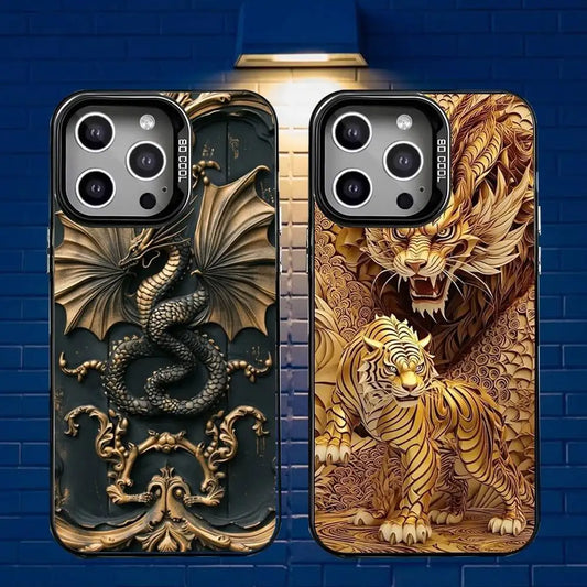Luxury Dragon Embossed Phone Case For iPhone 16,15,14,13,12,11,Mini,Pro,E,MAX Gray Matte Silicone Black Cover