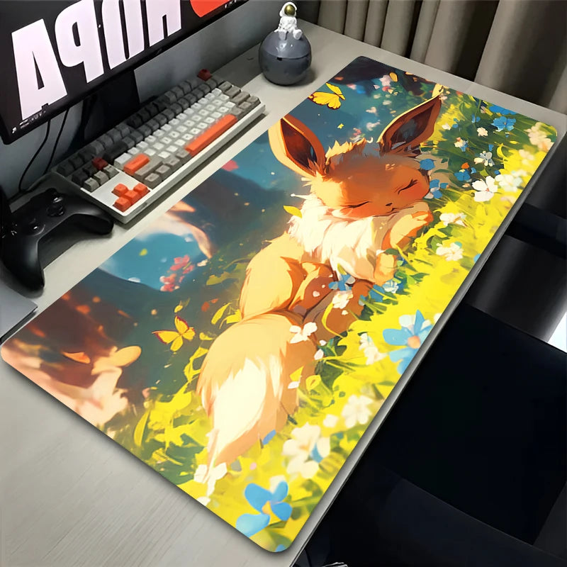 Kawaii Japan Anime Mouse Pad PC Colorful E-eevee Gamer Cabinet Mousepad XXL P-pokemon Keyboard Rug Laptop Gaming Rubber Desk Mat