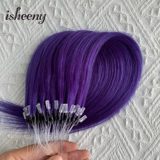 Micro Loop Ring Link Hair 100% Human Hair Extensions Real Remy Fancy Color 12-20 inches Striaght Purple Hair Extensions isheeny
