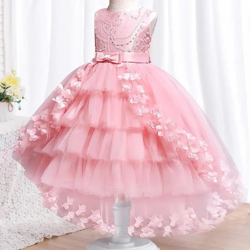 2025 New Year Christmas Party Embroidered Sticker Tailcoat Flower Girl Birthday Party 3-12 Year Sequin Holy Feast Tailcoat
