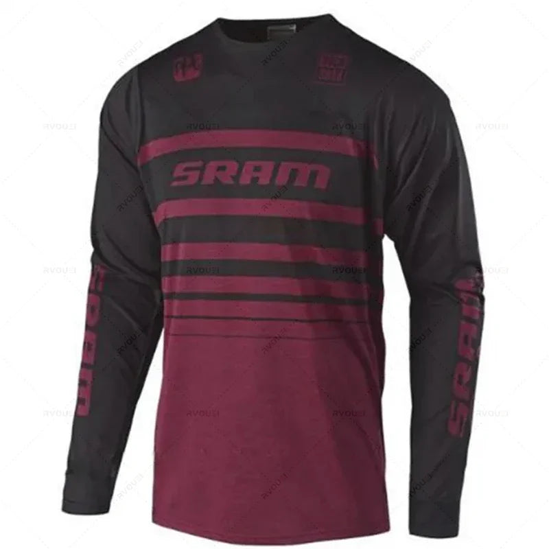 New Sram Motorcycle Off-Road Long Sleeve Cycling Jersey DH Downhill Endurance Race MTB Polyester Breathable Quick-Drying T-Shirt
