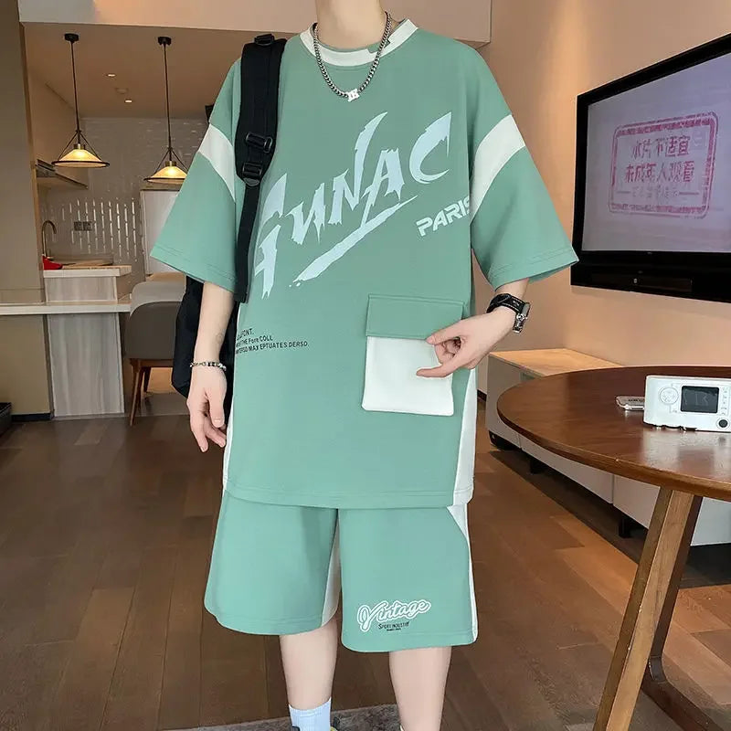 T-shirts Shorts Suits For Men Khaki Tracksuit Sweatshirts Man Sets Sweatsuit New In Tops & Tees Clothing Youthful Emo Chic Tee