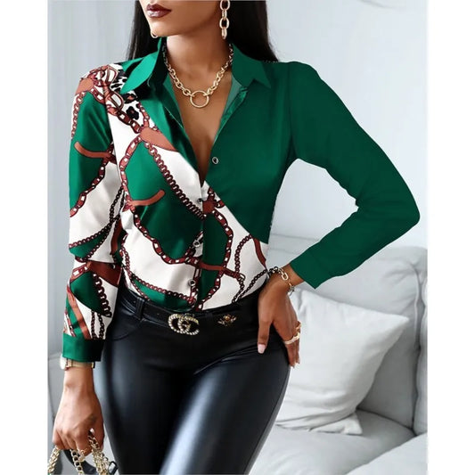 Elegant Women's Fashion Blouse 2025 Spring/Summer Digital Print Shirt Commuter Slim Fit Office Female Blusas Chemise Femme S-3XL