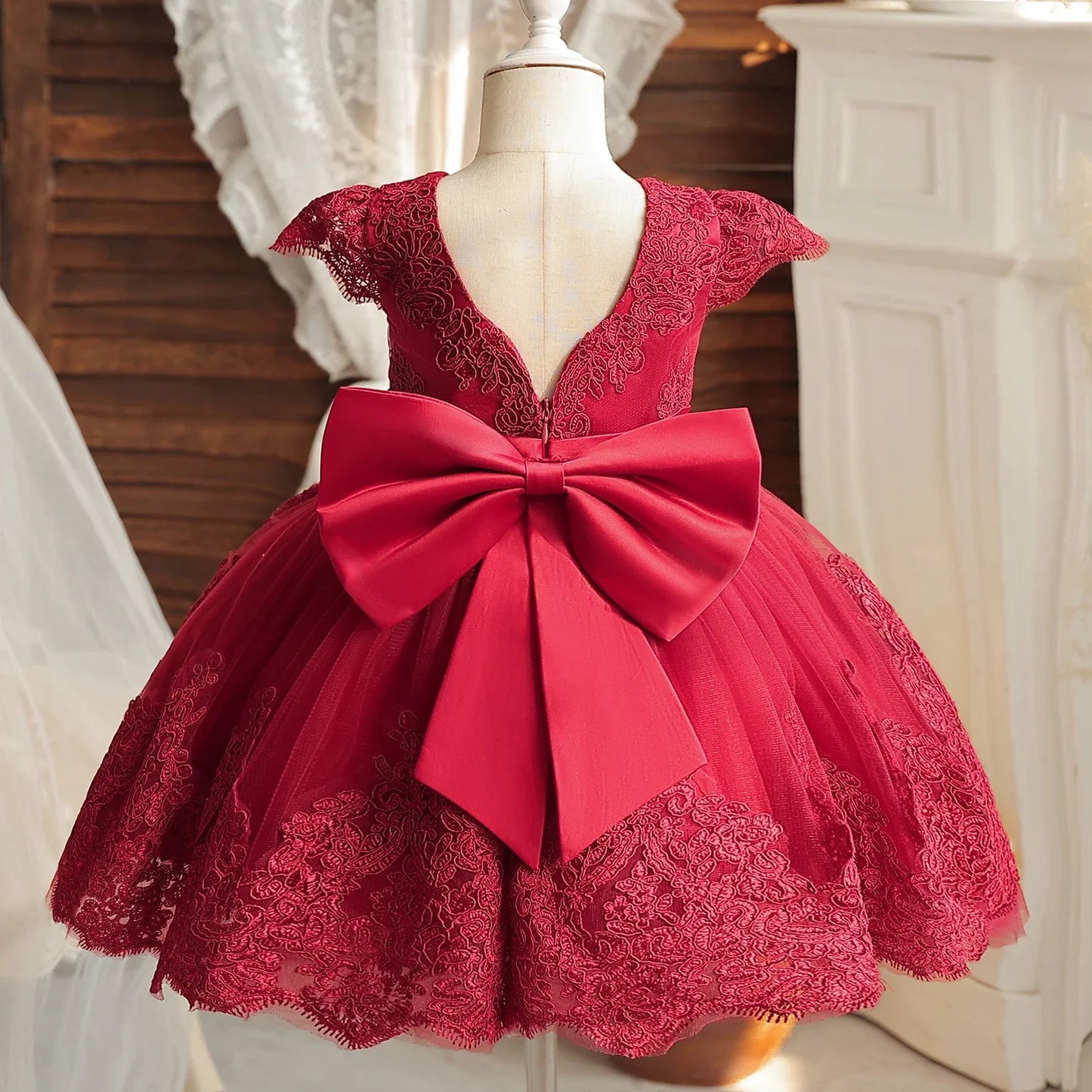 Baby Girls Party Dress Backless Elegant Lace Birthday Vestidos Bow Wedding Toddler Kids Princess Dress for 1-5 Y Baby's Clothes