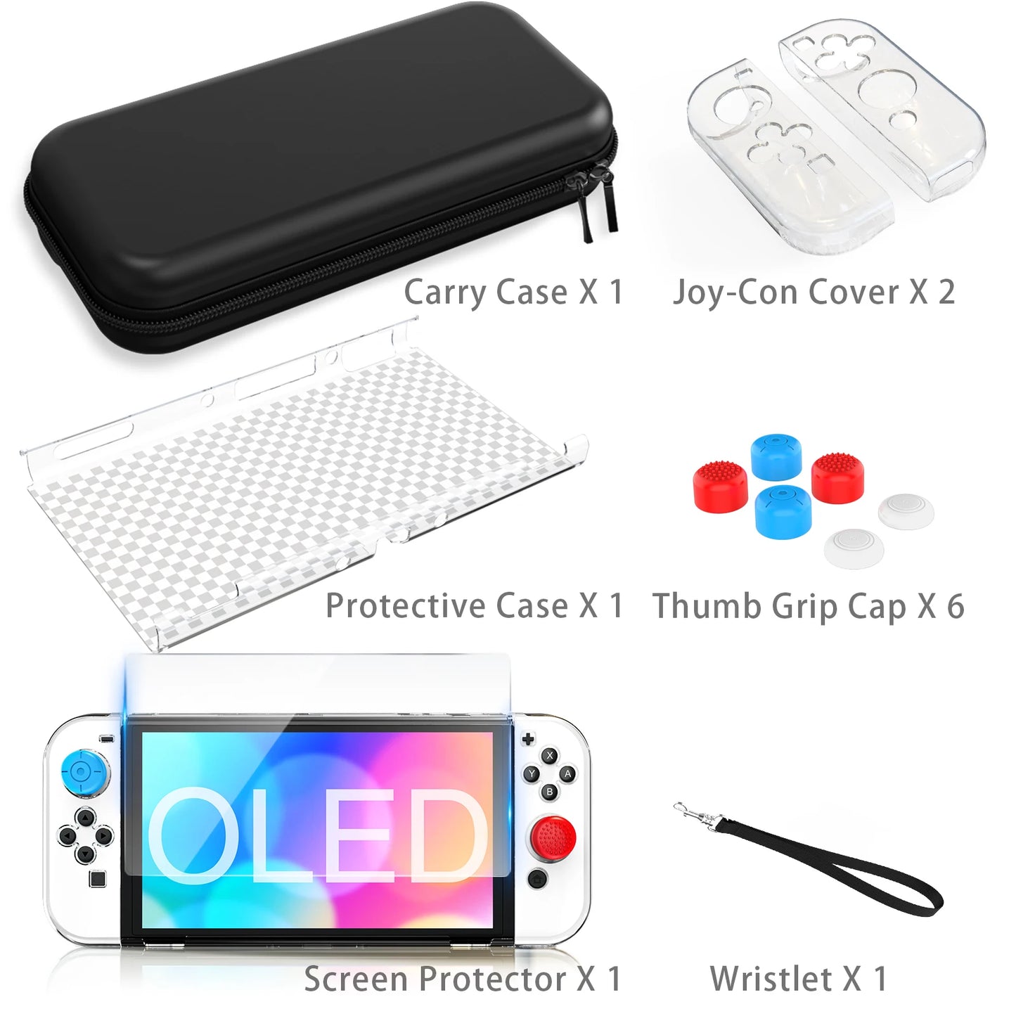 Para Switch OLED modelo Estuche de transporte 9 en 1 Kit de accesorios para Nintendo Switch modelo OLED 2022 con funda protectora