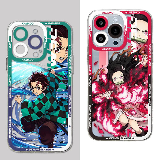 Hot Japan Anime Demons Slayers Phone Case For iPhone 15 14 13 12 Mini 11 Pro Max X XR XS 6 7 8 SE Plus Soft Transparent Cover