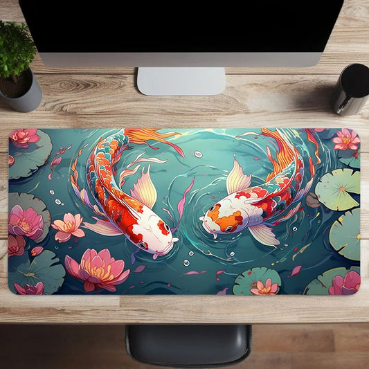 Chinese Style Carp Mouse Pad Large Gaming E-Sports Mousepad Office Keyboard HD Computer Accessory Non-Slip Mat Gift for Teen