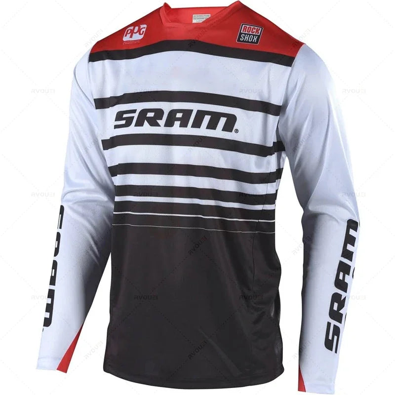 New Sram Motorcycle Off-Road Long Sleeve Cycling Jersey DH Downhill Endurance Race MTB Polyester Breathable Quick-Drying T-Shirt