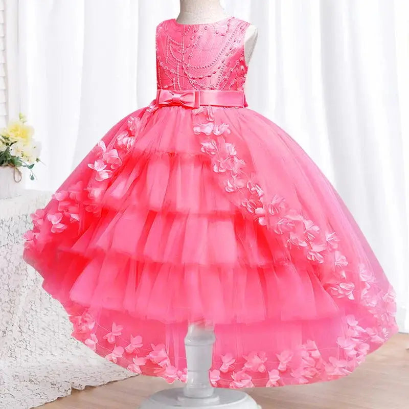 2025 New Year Christmas Party Embroidered Sticker Tailcoat Flower Girl Birthday Party 3-12 Year Sequin Holy Feast Tailcoat