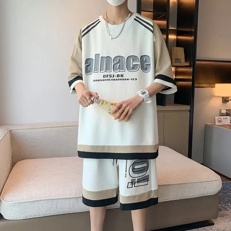 T-shirts Shorts Suits For Men Khaki Tracksuit Sweatshirts Man Sets Sweatsuit New In Tops & Tees Clothing Youthful Emo Chic Tee