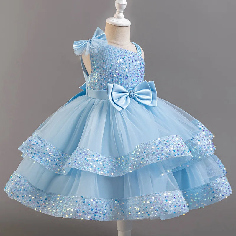 Flower Princess Sequins Baby Wedding Christmas Party Short Sleeveless Dress Birthday Party Wedding Flower Girl Sweet Cute Dress