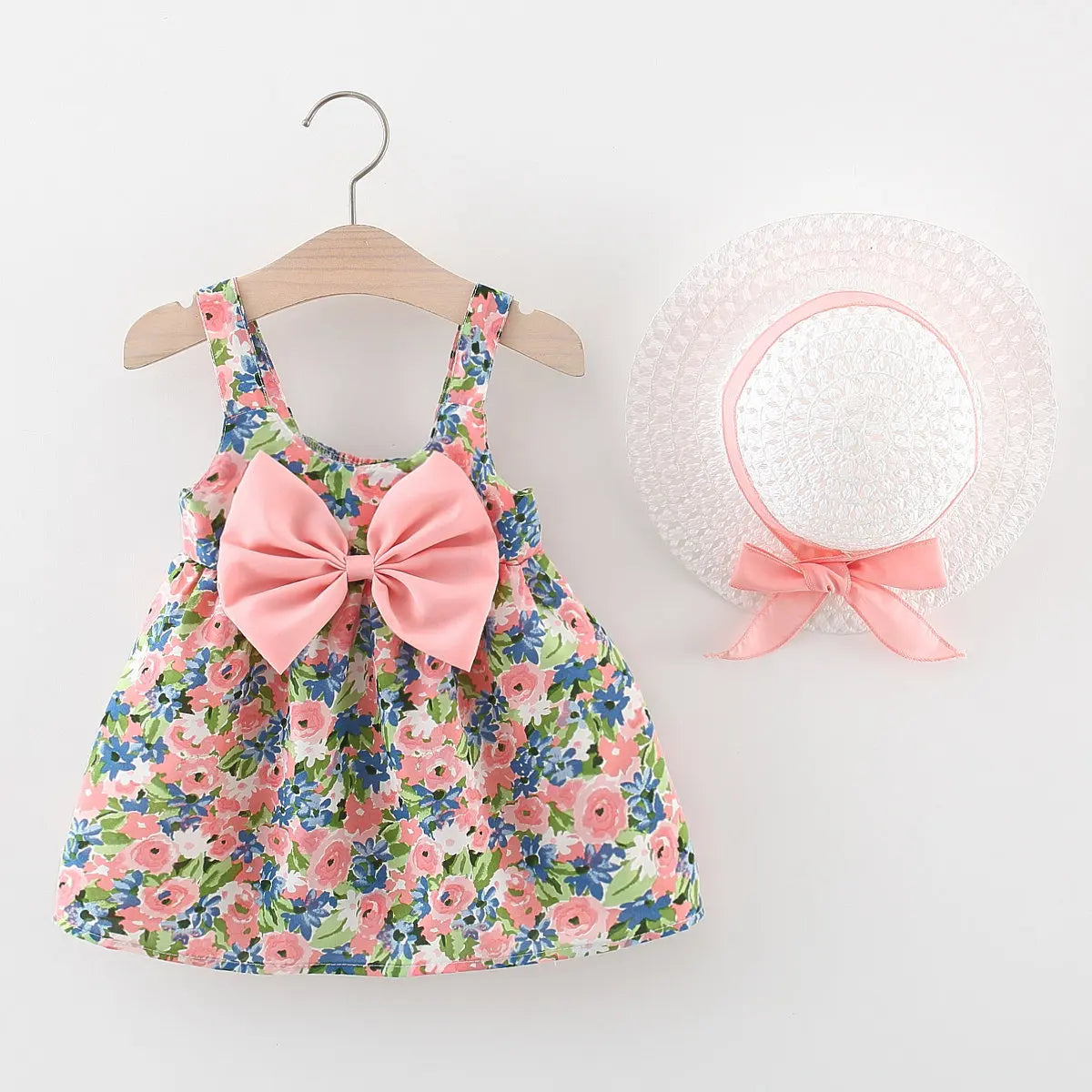 2Pcs/Set Flowers Baby Girl Dresses Summer Fashion Toddler Children Clothes Beach Smooth Dress Kid's Costume + Hat 0 To 3 Y